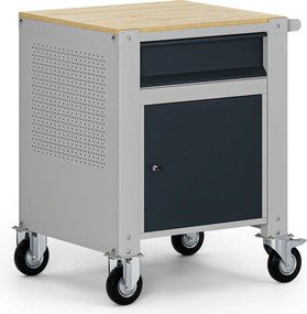 Mobilny kontener G9, 1 szafka, 1 szuflada, 675 x 595 x 865-1130 mm, szary/grafitowy