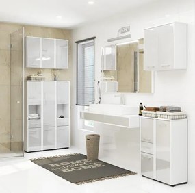 Minimalistyczny regał łazienkowy biały + metalik połysk W9-N93