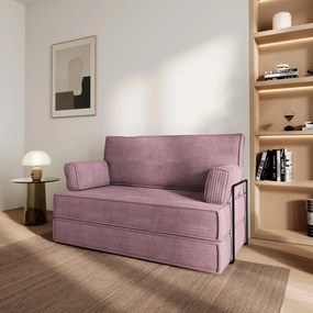 Masseno Sofa piankowa LADIA z funkcją spania, Kanapa z pianki do salonu, Bezmontażowa, Tkanina sztruksowa – Wrzosowy POSO 130