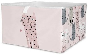 Jasnoróżowy tekstylny dziecięcy pojemnik na zabawki 32x32x20 cm Meow Meow – Butter Kings