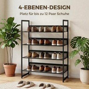 HOMCOM Regał na buty Półka Stojak na buty, 4 półki, 72 cm x 30 cm x 82,7 cm, Czarny | Aosom PL