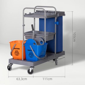 HOMCOM wózek do sprzątania z 3 poziomami, wózek z wyciskarką, 2x18 l wiadra  dla hotelu | Aosom PL