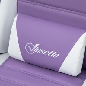Vinsetto Ergonomiczny Fotel Gamingowy z Podparciem Lędźwiowym, Podnóżkiem i Uszami Królika Fioletowy