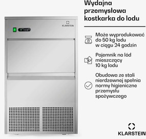 Klarstein Powericer 50kg/24h 10L Kostkarka do Lodu Gastronomiczna Srebrny