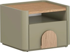 Szafka nocna Amilio z szufladą 50 cm - eukaliptus / dąb baltic dune / uchwyty dąb naturalny