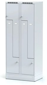 Alfa 3 Metalowa szafka ubraniowa Z na cokole, 4-drzwiowa, 1920 x 800 x 500 mm, zamek obrotowy, drzwi szare