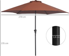 Outsunny Parasol Przegubowy Ogrodowy z Korbką Ręczną Kolor Kawowy Ø2,7x2,35m | Aosom PL