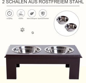 PawHut Miski Podwyższone dla Zwierząt 2 Miski Stal Szlachetna MDF Kawowy dla Psów i Kotów | Aosom PL