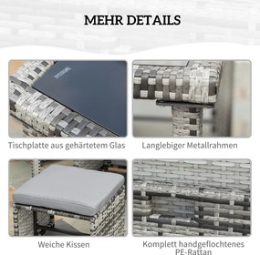 Outsunny komplet stół z krzesłami z technorattanu zestaw ogrodowy komplet 11 el. z poduszkami szary