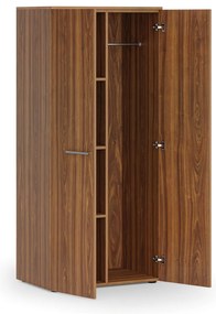 Szafa ubraniowa biurowa PRIMO WOOD, 3 półki, drążek do szafy, 800 x 500 x 1781 mm, orzech