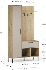 Kremowo-naturalny zestaw do przedpokoju w dekorze dębu 108x195x35 cm Heidy – Marckeric