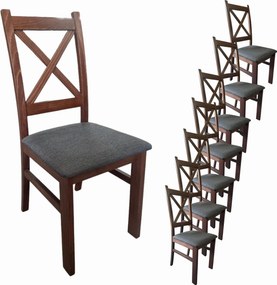 8x Krzesło drewniane Krzyżak Orzech + Ciemno szare siedzisko Inari 96