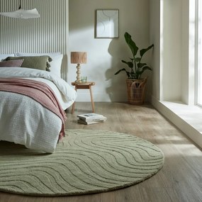 Wełniany okrągły dywan tkany ręcznie w kolorze khaki ø 160 cm Mesmerise Sage – Flair Rugs