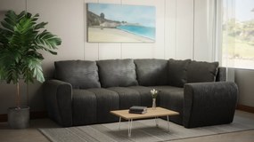 Komfortowa sofa narożna BUENO II z funkcją spania, tapicerowana w niebieskim kolorze, schowek pod siedziskiem