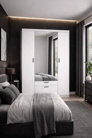 Biała garderoba czterodrzwiowa z lustrem K8-R43