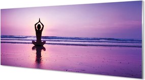 Szkło do Kuchni na Ścianę Kobieta Ćwicząca Jogę nad Morzem