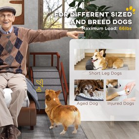 PawHut Rampa dla Psów, Zdejmowane Poręcze, Antypoślizgowa, Drewno, do 30 kg, 125x40x56cm, Brązowy/Szary