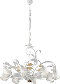 Żyrandol koszowy z żelaza lakierowanego na biało w stylu shabby chic, 8 świateł, 112 Ø85 BL274-8-BCO