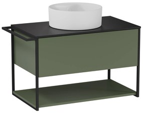 Szafka łazienkowa wisząca zielona loftowa 80 x 45 cm z czarnym blatem o strukturze kamienia VALO