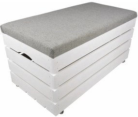 Pufa kufer skrzynia z kółkami drewniana sosnowa siedzisko 80cm malowana biała