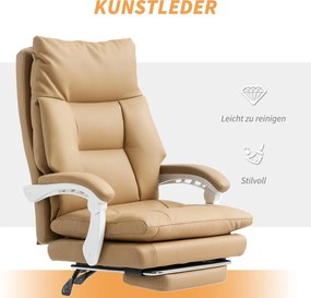 HOMCOM Ergonomiczny fotel biurowy z wsparciem lędźwiowym, składany podłokietnik, delikatny brązowy podnóżek