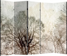 Parawan pokojowy 5-częściowy 225x172 Dwustronny dekoracyjny skandynawski Szary Zamglony Las Brzozowy
