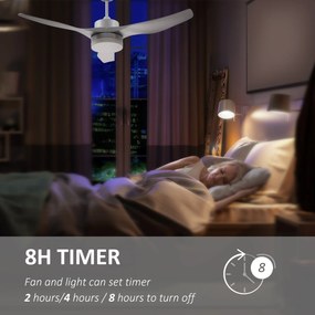 HOMCOM Wentylator sufitowy z oświetleniem LED, design 2 w 1, z timerem, pilotem, lampa sufitowa z wentylatorem, Biały
