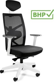 Ergonomiczny fotel biurowy Tune biały/czarny, zgodny z normą BHP