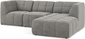 Szary aksamitny narożnik (prawostronny/z szezlongiem) Aloha – Makamii