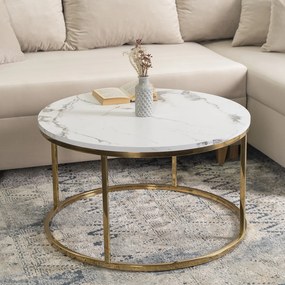 Stolik Kawowy CLIFF MAX 80 cm Biały Marmur/Złoty Nowoczesny Glamour