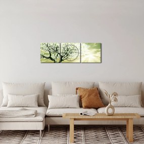 Obraz kwitnącego drzewa (z zegarem) (90x30 cm)