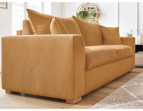 Musztardowa sztruksowa rozkładana sofa 225 cm Augustin – Bobochic Paris