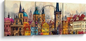 Obraz - Jesień w malowanym mieście (z zegarem) (90x30 cm)