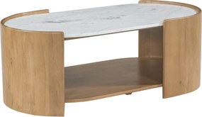 Ława z  wnęką z drewna mango i marmuru - Naturalny i biały - ISLARA