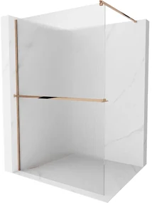 Mexen Kioto+ ścianka prysznicowa z półką Walk-in 100 x 200 cm, prążki, różowe złoto - 800-100-121-60-09