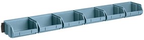 Szyny stalowe z plastikowymi skrzynkami, 6x pudełko 100 x 95 x 50 mm