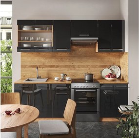 Aneks kuchenny antracytowy wysoki połysk/złoty dąb power 240x60x81.6 fame-line