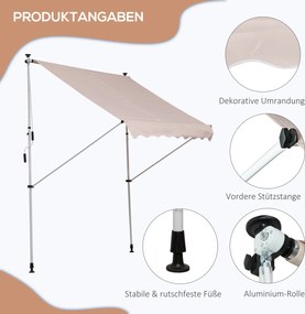 Outsunny markiza markiza zaciskowa składane ramię ramię przegubowe markiza z regulacją wysokości aluminium