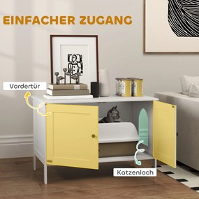 PawHut Szafka na kuwetę dla kota z drzwiami, przegrodą dla dużych kotów 80 x 51 x 54 cm, Biały