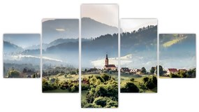 Obraz - wieś we mgle (125x70 cm)