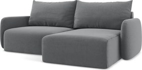 Szary aksamitny rozkładany/ze schowkiem narożnik (prawostronny/z szezlongiem) Kalena – Makamii