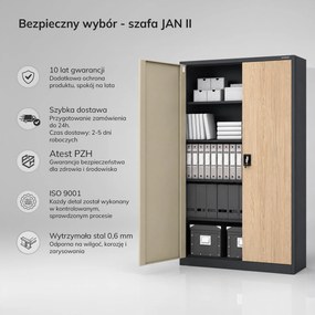 Szafa biurowa metalowa na akta antracytowa / dąb sonoma: Eco Design JAN II, 1150 x 1850 x 400 mm