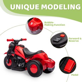 AIYAPLAY Motocykl Dla Dzieci Elektryczny, 6V Motocykl Dla Dzieci z Muzyką, Bąbelkami 2,5-3 km/h, dla Dzieci w Wieku 2-5 lat