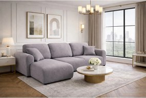 Narożnik w kształcie L z funkcją spania i pojemnikiem Bingo L, tkanina welurowa Salvador, Szary, Lewy