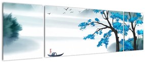Obraz - Malowane jezioro z łódką (170x50 cm)