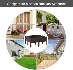 Outsunny podwyższona grządka 6-częściowa skrzynia na rośliny z otworami odpływowymi o wyglądzie rattanu kwietnik DIY kolor brązowy 40 x 40 x 44 cm