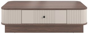 Stolik kawowy z szufladą Vesper 103x60 cm na cokole - kaszmir / orzech / czarny uchwyt