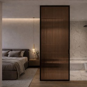 Ścianka prysznicowa ryflowana ARTE WELLE XXL w czarnej ramie Brown szkło brązowe ryflowane | Różne rozmiary : Kolor ramy - czarny, Rozmiar - 120 x 300 cm