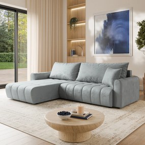 Masseno Narożnik FRIGA z funkcją spania i pojemnikiem na pościel Narozniki L, Rozkładana sofa - Jasnoszary, MONOLITH 84
