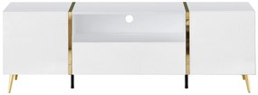 Szafka RTV 2-drzwiowa z 1 szufladą i 1 wnęką - Biały z połyskiem i Złoty - MARZIALO